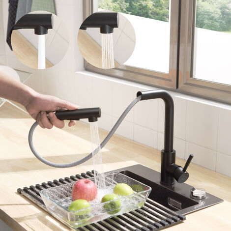 CECIPA Küchenarmatur Ausziehbarer Wasserhahn mit 2 Strahlarten Spültischarmatur 360° schwenkbarer Küchenmischer schwarz