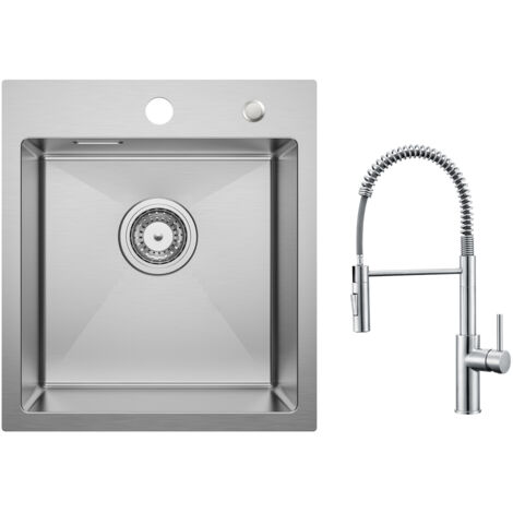 Cecipa Lavello da cucina 1 vasca spazzolato 40×45 cm Lavello in acciaio inox 304 da incasso + miscelatore da cucina a molla con doccetta estraibile, rubinetto lavello 2 modalità di uscita dell'acqua, 