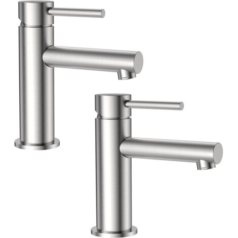 Cecipa – Lot de 2 mitigeurs de lavabo brossé – Hauteur 174 mm – Acier inoxydable – Vannes céramiques – Économie d'eau jusqu'à 40 %