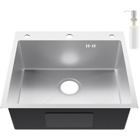 CECIPA MAX Évier de cuisine 54 x 49 cm, à encastrer pour meubles hauts de 60 cm et plus, en acier inoxydable, avec distributeur de savon et bonde incluse