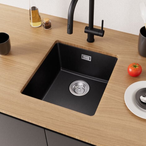 CECIPA MAX Fregadero de granito 40 x 44 cm Fregadero bajo encimera Fregadero encastrable de granito negro