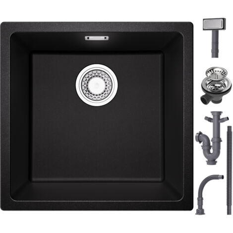 CECIPA MAX Fregadero de granito Fregadero de cocina bajo encimera de 45 x 44 cm Fregadero empotrado de granito negro