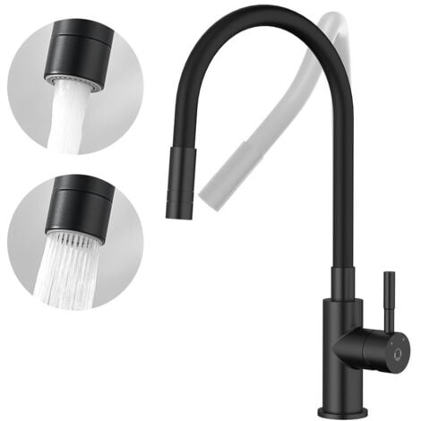 CECIPA MAX Grifo de cocina flexible Cecipa con 2 tipos de chorros, grifo mezclador de cocina desplegable, grifo mezclador de fregadero flexible con agua fría y caliente (negro)
