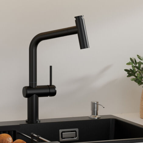 CECIPA MAX Robinet de cuisine avec 2 jets, douchette pivotante à 360°, en acier inoxydable, noir
