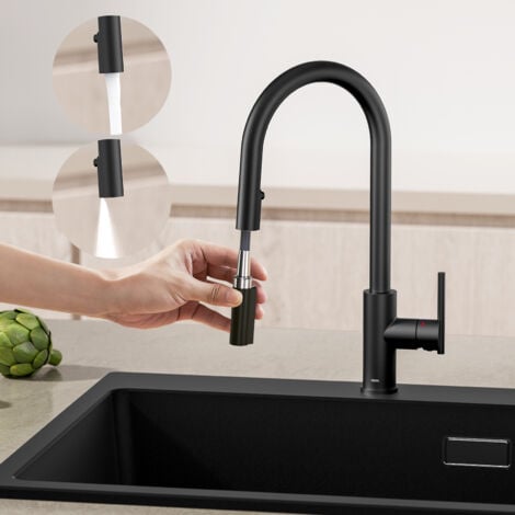 Cecipa Miscelatore Cucina Estensibile Rubinetto Cucina con Doccetta Rubinetto Lavello Estraibile con 2 Getti Miscelatore Lavello Due Tipi di Getti d'Acqua Nero