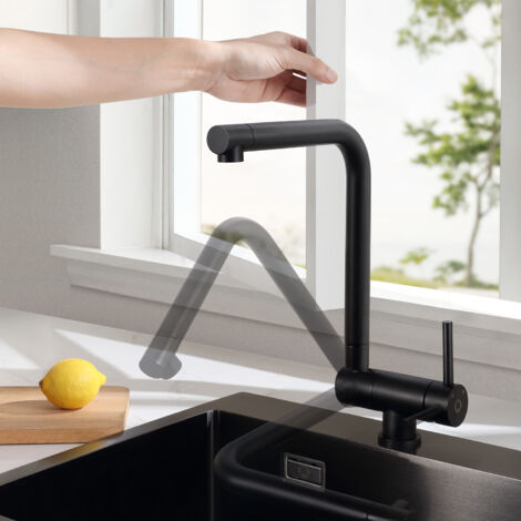 Cecipa Miscelatore Cucina Pieghevole Nero Rubinetto Cucina Pieghevole Rubinetto Acqua Calda Fredda contro Finestra, Acciaio Inossidabile 304 con Gorgogliatore Staccabile