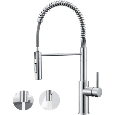 CECIPA Miscelatore Spring in Acciaio Inox Spazzolato, Miscelatore Cucina Spring con Doccia Estensibile, Rubinetto Lavabo Girevole a 360°