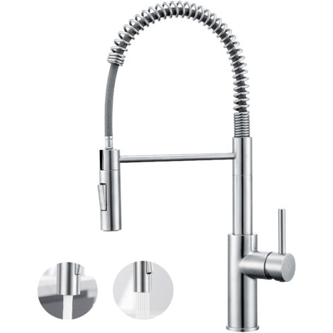 Cecipa – Mitigeur de cuisine à ressort brossé en acier inoxydable – Douchette extensible 2 fonctions – Rotation 360° – Installation facile sur évier mince