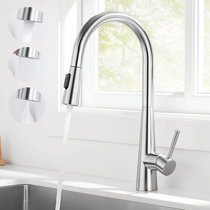 Cecipa - Mitigeur de Cuisine avec 3 Modes de Sortie D'eau, Mitigeur d'Évier en Acier Inoxydable Brossé Robinet de Cuisine avec Douchette Extractible