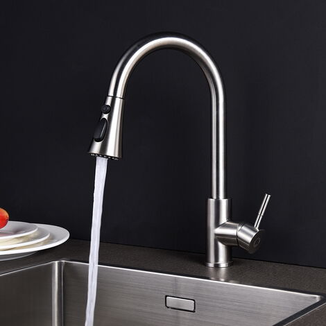 Cecipa Mitigeur de Cuisine avec Douchette Extractible Robinet de Cuisine 360 Rotatif en Acier Inoxydable 304 (Trois Jets au Choix)