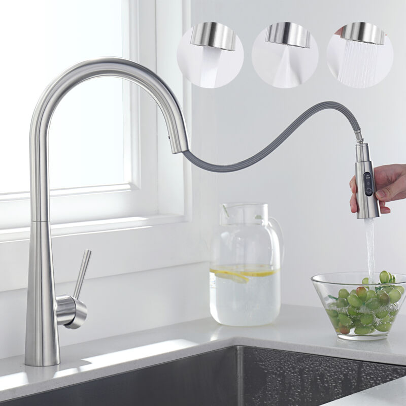Cecipa - Mitigeur de Cuisine Brossé avec Douchette Extractible - Robinet Evier 3 Modes de Sortie D'eau - Rotation à 360° - Robinet d'eau Chaude et