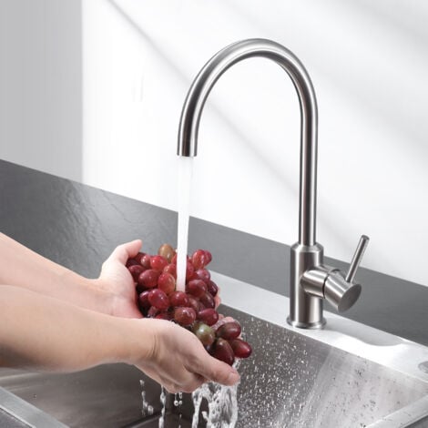 CECIPA Mitigeur de cuisine monocommande, Robinet Évier en Acier Inox , Robinetterie Rotatif à 360°