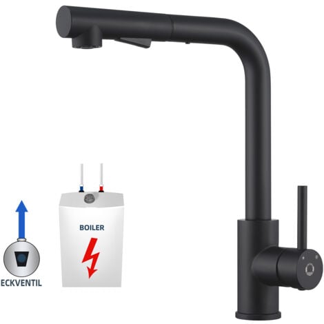 Cecipa Niederdruck-Ausziehbar Küche Wasserhahn Mischbatterie, Küchenarmatur mit Brause Zwei Wasserstrahlarten Schwarz Küchenarmaturen