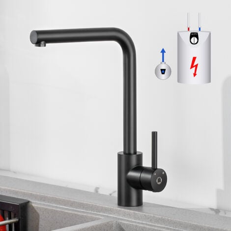 Cecipa Niederdruck-Küchenarmatur - Schwarz Küchenthermostat Wasserhahn - 360 ° Drehbarer Einhand-Spülbeckenarmatur