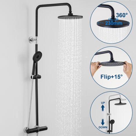 Cecipa Noir Colonne de Douche Thermostatique Ensemble de Douche Carré avec Mitigeur Thermostatique Système de Douche Hauteur Réglable Kit de Douche en Pluie Design Unique
