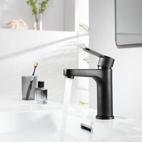 CECIPA Noir Mitigeur de Lavabo, Robinet de Salle de Bain, Robinet de Lavabo Eau Chaude et Froide, Hauteur du Bec 112 mm