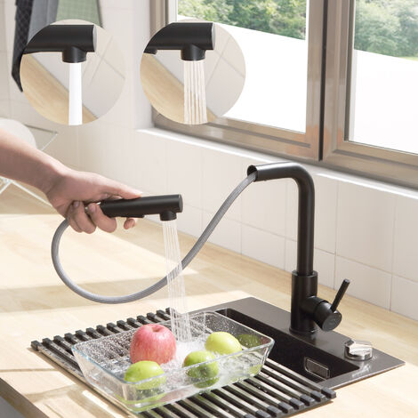 Cecipa Noir Robinet de Cuisine avec Douchette Extractible - Mitigeur Cuisine avec 2 Modes de Pulvérisat - Robinet d'évier pivotant à 360 °
