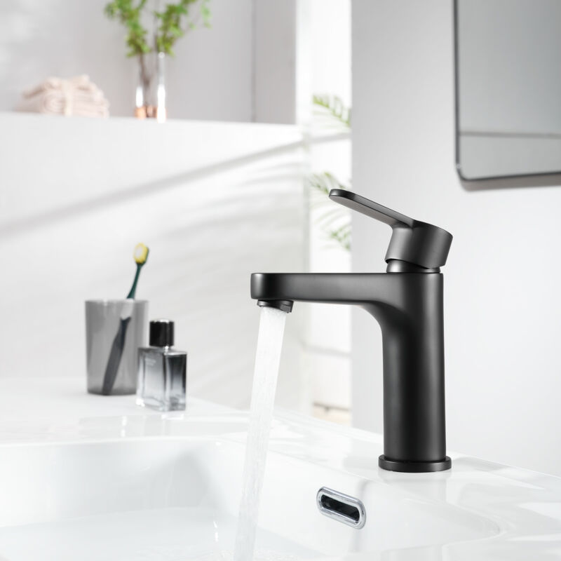 Cecipa - Noir Mitigeur de Lavabo, Robinet de Salle de Bain, Robinet de Lavabo Eau Chaude et Froide, Hauteur du Bec 112 mm