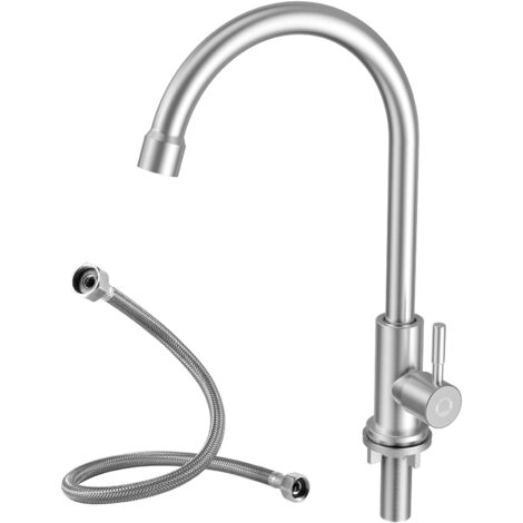 Cecipa – Robinet de cuisine en acier inoxydable 304 – Bec pivotant 360° – Hauteur 190 mm – Interrupteur à une main – Noyau en céramique haute performance