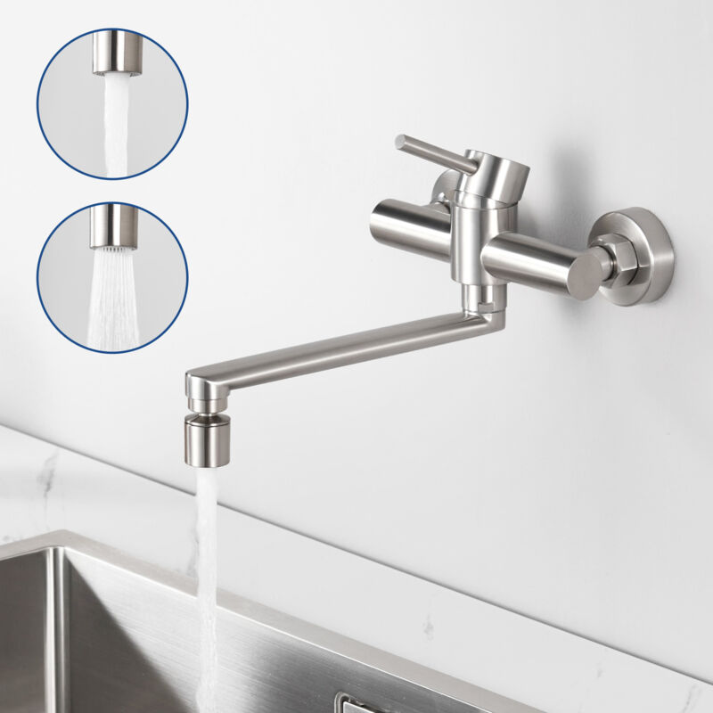 Cecipa - Robinet de Cuisine Mural avec 2 Modes de Sortie D'eau - Mitigeur d'évier Pivotant à 360° - Mitigeur Mural avec Bec Orientable - Robinetterie