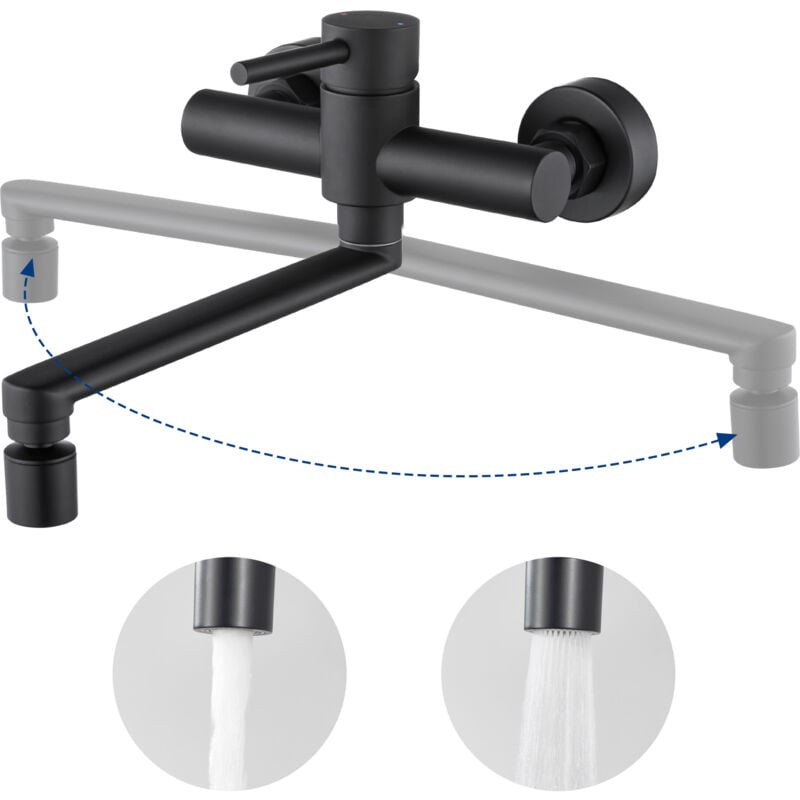 Cecipa - Robinet de Cuisine Mural avec avec 2 Modes de Sortie D'eau - Noir Mitigeur d'évier Pivotant à 360° - Mitigeur Mural avec Bec Orientable