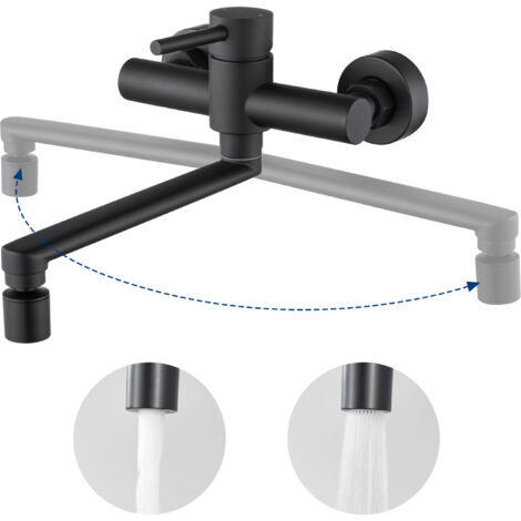 Cecipa – Robinet de cuisine mural noir avec 2 modes de sortie d'eau – Acier inoxydable 304 – Bec pivotant à 360° – Installation facile