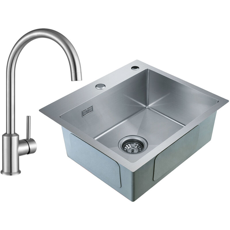 Cecipa - 2 en 1 Evier 1 Bac 504518.5cm + Robinet de cuisine - Mitigeur de cuisine et Évier en Inox 1 Cuve (Sans Distributeur de Savo)