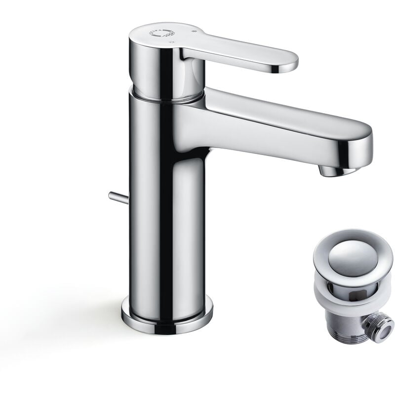Robinet de Lavabo Chrome, Robinet de Salle de Bain Avec Vidange Automatique, Mitigeur de lavabo pour Salle de Bain, Hauteur du Bec 112 mm - Cecipa