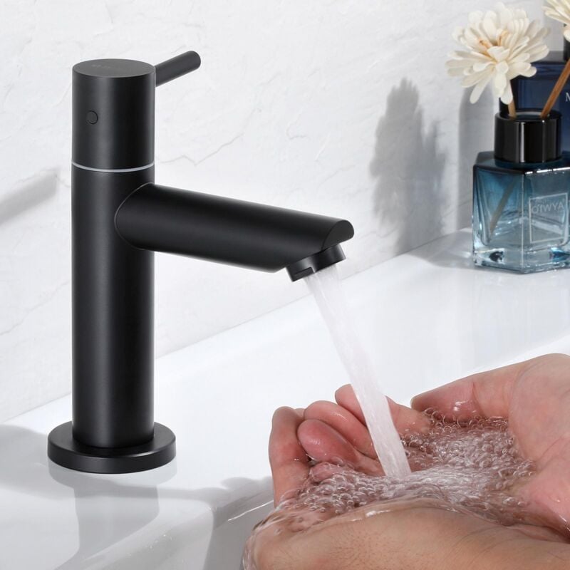 CECIPA Robinet de Lavabo, Robinet eau Froide, Mitigeur de Lavabo Noir, Avec Aérateur Remplaçable, Hauteur de Bec 93,4 mm