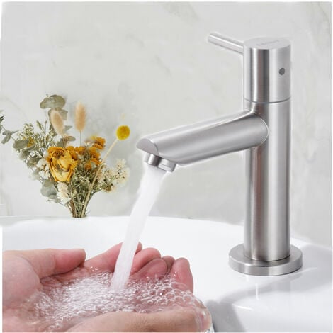 CECIPA robinet de lavabo robinet pour salle de bain chrome Robinetterie de Lavabo avec bec robinet d'eau froide pilier valve hauteur 93,4 mm pour toilettes invités