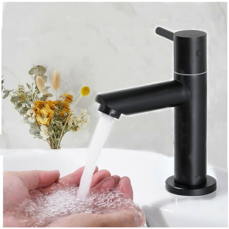CECIPA robinet de lavabo robinet pour salle de bain NOIR Robinetterie de Lavabo avec bec robinet d'eau froide pilier valve hauteur 93,4 mm pour toilettes invités