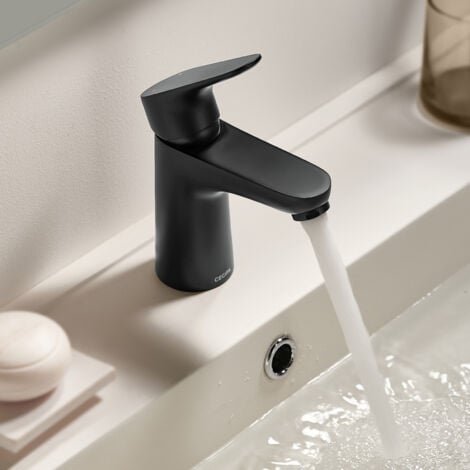 CECIPA Robinet de Salle de Bain, Noir Robinet de Lavabo Eau Chaude et Froide, Robinet de Lavabo avec Bec hauteur 85 mm, Économie d'eau