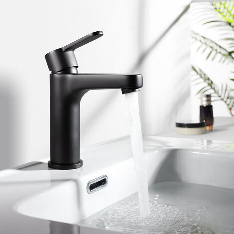 CECIPA - Rubinetto da bagno nero, per il bagno con erogatore, altezza 112 mm, rubinetto per il bagno a risparmio idrico in ottone, monocomando, colore: Nero - Nero