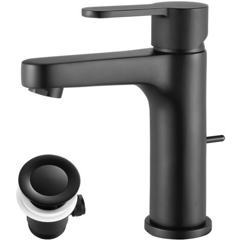 CECIPA Rubinetto Lavabo Nero, Rubinetto Bagno Nero con Scarico Automatico, Miscelatore Lavabo per Bagno, Altezza Bocca 112 mm