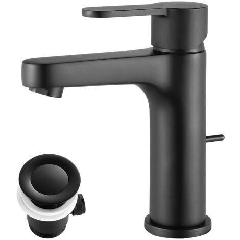 CECIPA Rubinetto Lavabo Nero, Rubinetto Bagno Nero con Scarico Automatico, Miscelatore Lavabo per Bagno, Altezza Bocca 112 mm