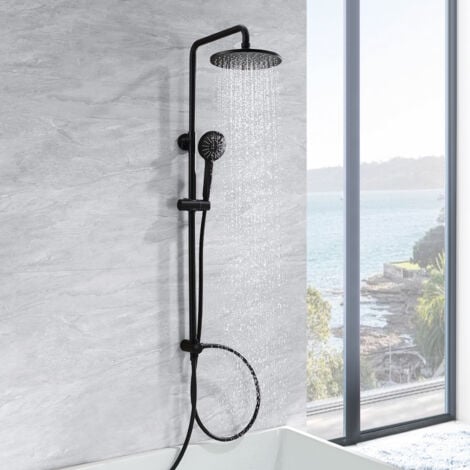 CECIPA Set Doccia Nero Sistema Doccia Senza Rubinetteria, Colonna Doccia a Pioggia con Soffione Tondo da 22 cm e Doccetta con Soffione a 3 Modalità, Regolabile in Altezza