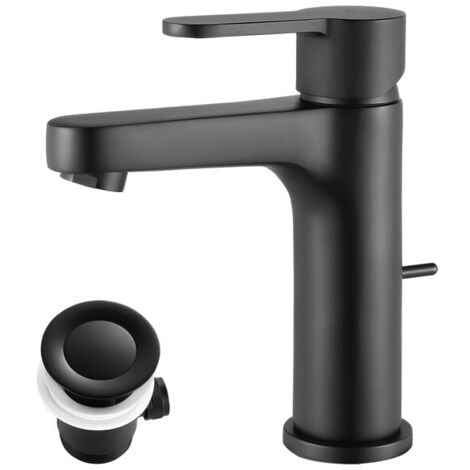 CECIPA Wasserhahn Bad mit Zugstangen, Badarmatur Waschtischarmatur Waschbecken Armature Höhe 112 MM, Schwarz