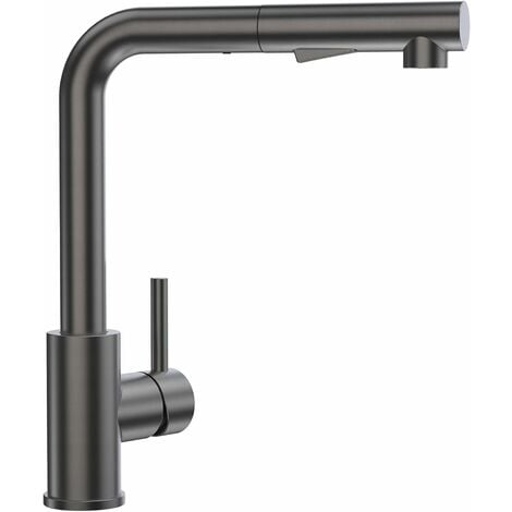 CECIPA Wasserhahn Küche Ausziehbar, Hochdruck Küchenarmatur mit Brause, Mischbatterie Küche mit 2 Strahlarten, Einhebel Spültischarmatur Edelstahl Gebürstet, 360° Drehbar, Grau Schwarz