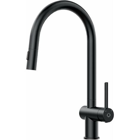 CECIPA Wasserhahn Küche Schwarz mit 2 Strahlarten, Hochdruck Küchenarmatur mit Brause Ausziehbar, Spültischarmatur Küche 360°, Mischbatterie Küche Edelstahl, Armatur Küche Schwarz, Kitchen Tap Faucet