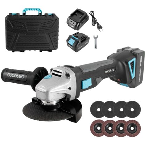 Cecotec Amoladora Angular a Batería RadialPower 2120 Freemove. Batería 21V, Motor sin Escobillas, Compatible con Discos de 125mm, Velocidad hasta 12.000rpm, Incluye 8 Discos y Maletín
