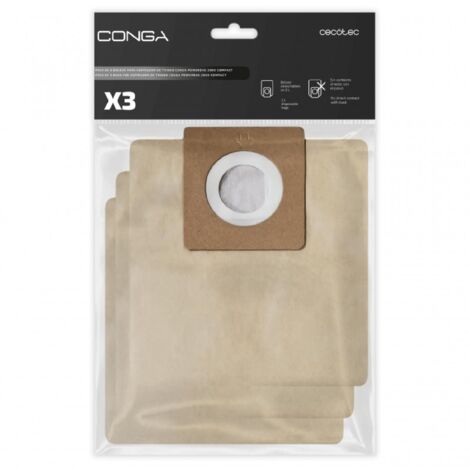 Cecotec Aspirador trineo Pack de 3 bolsas para aspirador de trineo Conga PowerBag 2000 Compact (Consumible) Cecotec