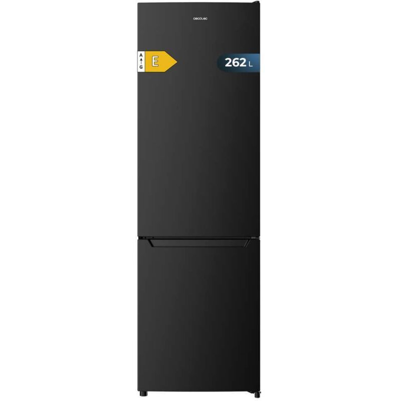 Cecotec – Réfrigérateur-congélateur combiné 262L – 2 portes – Classe E – Éclairage LED – Dimensions 54x55x176 cm – Design noir élégant