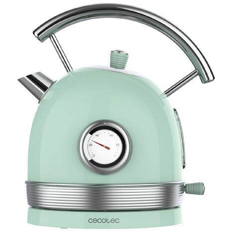 Cecotec Bollitore elettrico ThermoSense 420 Light Green. 1,8 litri di capacità, 2200 W, misuratore di temperatura, base 360°, acciaio inox, stile vintage, verde
