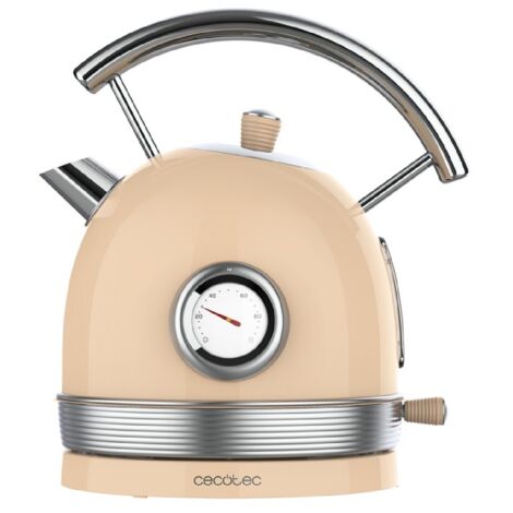 Cecotec – Bouilloire électrique 1,8L 2200W – Acier inoxydable beige – Mesureur de température intégré – Station de base tournante 360º