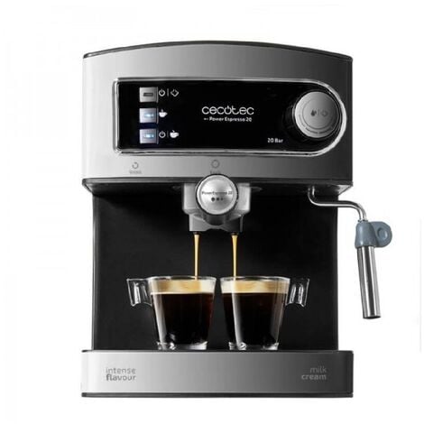 Cecotec Cafetera espresso Power Espresso 20 Square Pro, 1450 W, 20 bares,  ThermoBlock, Vaporizador, 2 tazas de café, Depósito de agua extraíble de 1  Litro, Bandeja calienta Tazas