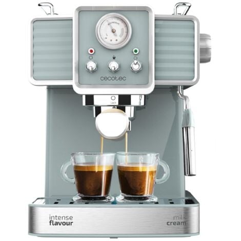 Cecotec Cafetera Express Power Espresso 20 Tradizionale para espressos y cappuccinos, rápido Sistema de Calentamiento por thermoblock, 20 Bares, manómetro PressurePro y vaporizador orientable