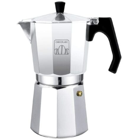 Cecotec Cafétéria italien Mokclassic 300 brillant. Aluminium, pour toute la cuisine, 3 tasses à café, articulation en silicone, mangue ergonomique et acier inoxydable, filtre en acier inoxydable.