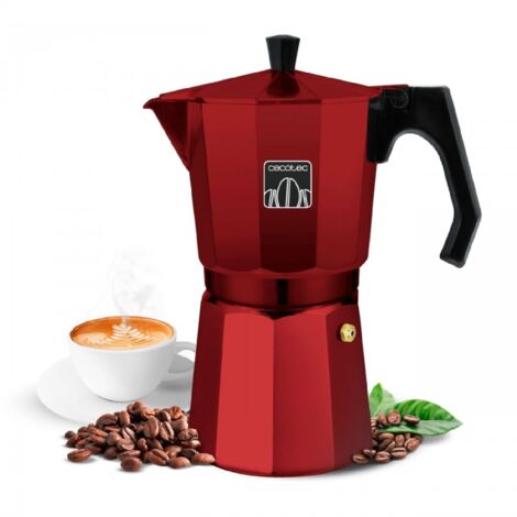 Cecotec Cafetière italienne Mokclassic 600 Rouge. Cafetière de Aluminium, toutes cuissons, 6 tasses de Café, joint en silicone de, poignée ergonomique et résistante à la chaleur, filtre et valve en ac