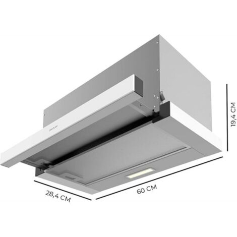 Cecotec Campana Extractora Telescópica 60 cm Bolero Flux TLM 603500 White A. Motor 70W, Potencia Succión 350m3/h, Control Mecánico, 2 Niveles de Potencia, Luz y Filtro de Carbono, Acabado Blanco