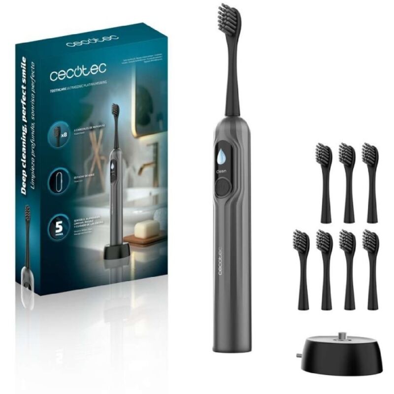 Cecotec Cepillo de Dientes Eléctrico Sónico ToothCare UltraSonic PlatiniumSwing. Oscilación, 50000rpm, 8 Cabezales, 5 Modos